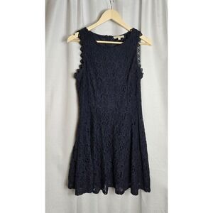 Rebellion Womens Navy Blue Lace‎ Sleeveless Round Neck Back Zip Skater Dress